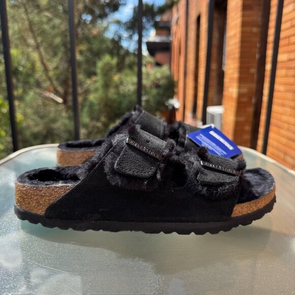 New Birkenstock Arizona Shearling Sandals in Suede Black US 8 / EUR 39 - Picture 5 of 12